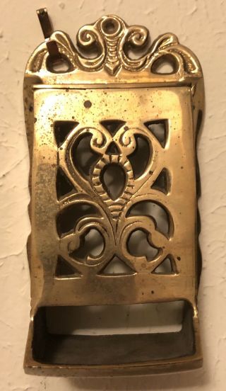 Vintage Cast Iron Wall Mount Match Stick Holder Dispenser Mid Century Antique