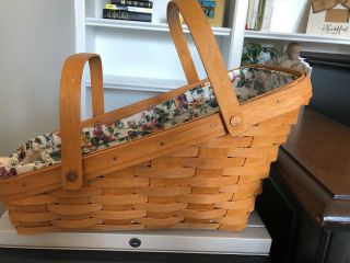 Retired Longaberger Large Vegetable Basket 1995 Handles Fabric & Plastic Liners