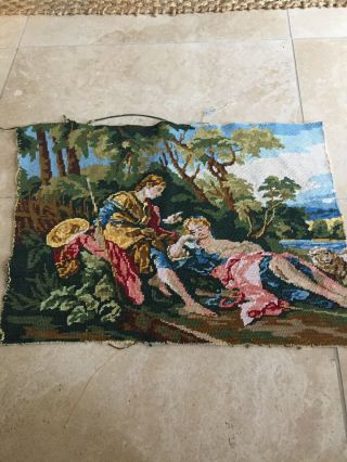 French Vintage Tapestry,  Hunting Scene,  Horses,  Dogs,  Countryside In Vgc,  Riders