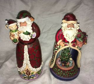 2 Jim Shore Heartwood Creek Santa Claus Retired Figurines Christmas Music Box
