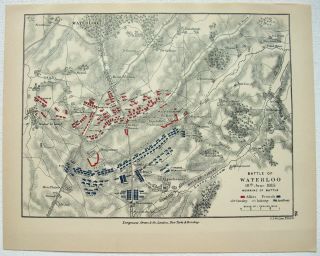 Vintage Map The Battle Of Waterloo Morning June 18,  1815 By Longmans Green 1905