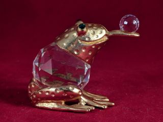Gold Bullfrog Figurine Sticking Tongue Out,  Crystal,  Glass
