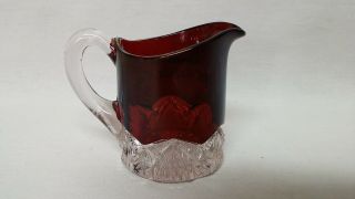 1890s Souvenir Ruby Stain Glass Mini Pitcher Grand Rapids Michigan Antique EAPG 3