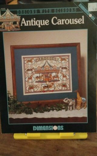 Vtg Counted Cross Stitch Chart Only Designs With Scissors Antique Carousel