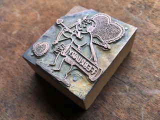 Antique Copper Printers Block mounted on wood - Valentine ' s Day Cupid February 2