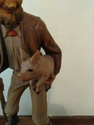 ' ANRI ' ANTIQUE ITALIAN WOODEN CARVED FIGURE ' THE FARMER WITH HIS PIG ' 2