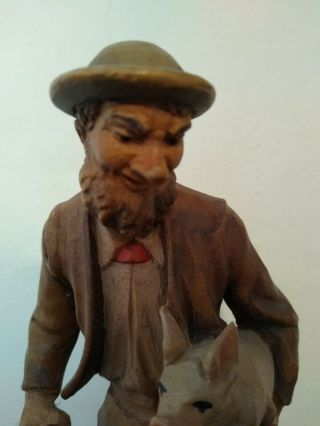 ' ANRI ' ANTIQUE ITALIAN WOODEN CARVED FIGURE ' THE FARMER WITH HIS PIG ' 3