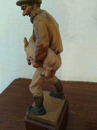 ' ANRI ' ANTIQUE ITALIAN WOODEN CARVED FIGURE ' THE FARMER WITH HIS PIG ' 5