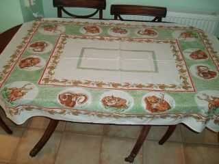 Vintage Linen Wild Life Design Table Cloth 58 " X 41 "