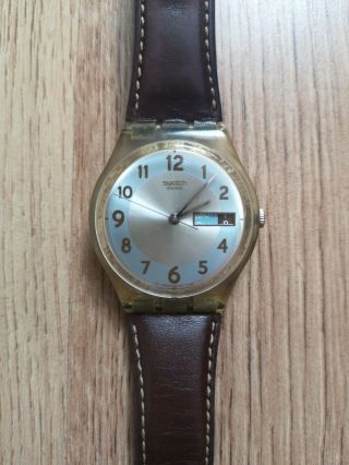 Vintage Swatch Watch With Leather Strap