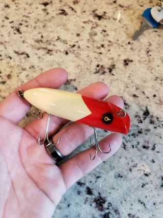 South Bend 973 Bass - Oreno In Red Head White Vintage Wood Fishing Lure