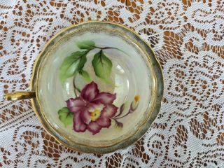 Vintage Tea Cup and Saucer Set Japan Black Floral Green Purple Irridescent 2