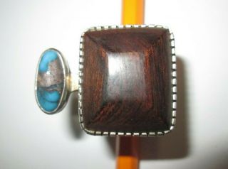 Antique Native American Silver With Wood? And Turquoise Ring