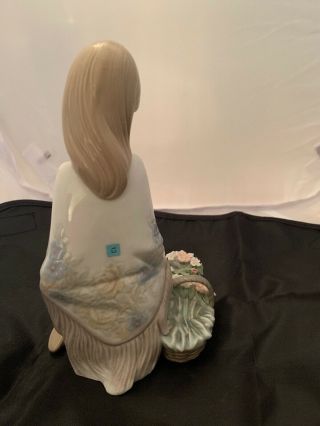 Lladro ' 88 Society Piece Flower Song 7607 Girl Seated w/Basket of Flowers 3