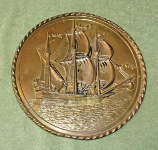 Peerage Brass Embossed Wall Hanging Plate With Ship - Made In England