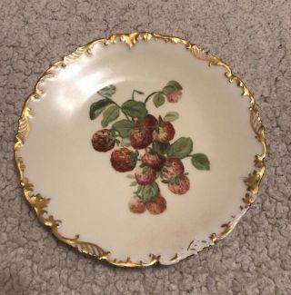 Antique T&v Limoges Hand Painted France Berries Grapes Plate Dish Gold Rim