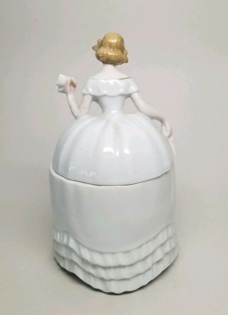 Vintage Victorian Lady Dresser Half Doll Trinket Powder Vanity Box Jar JAPAN 3
