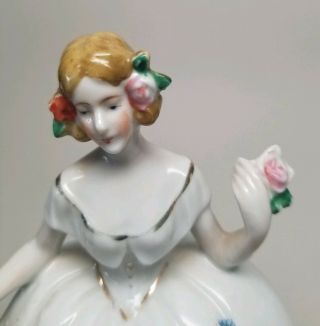 Vintage Victorian Lady Dresser Half Doll Trinket Powder Vanity Box Jar JAPAN 5