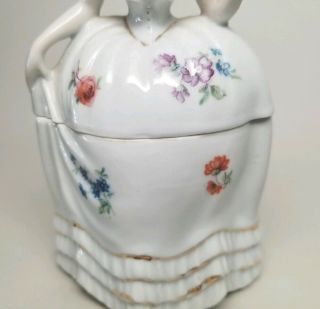 Vintage Victorian Lady Dresser Half Doll Trinket Powder Vanity Box Jar JAPAN 6