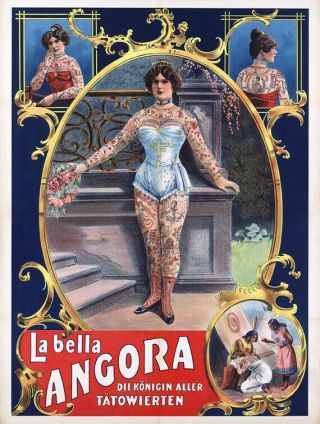 Antique La Bella Angora Tattooed Lady Freak Side Show Circus A3 Poster Reprint