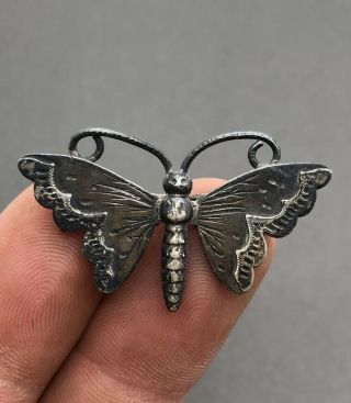 Stunning Antique Hallmarked Solid Silver Butterfly Brooch - Chester - 1900