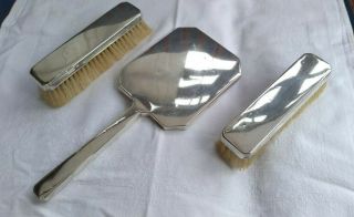 Vintage Silver Hallmarked Dressing Table Mirror And Two Clothes Brushes