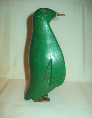 Antique Primitive Hand Carved Wood Bird Sculpture - Folk Art - Green Paint - 6 "