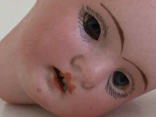 Antique 21 15/4 German Bisque Doll Head Only Blue Glass Sleep Eyes