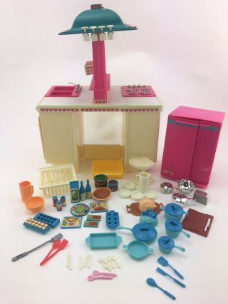 Vintage 1984 Barbie Dream Kitchen With Refrigerator,  And Accessories