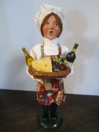 Byers Choice Woman Chef With Wine And Cheese Basket Grapes Apron