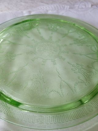 Antique Vintage Depression Green Ballerina Cameo Three Footed Cake Plate Dish