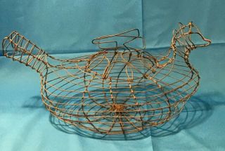 Vintage Antique Chicken Hen Primative Wire Egg Basket With Handles 15.  5 " Long