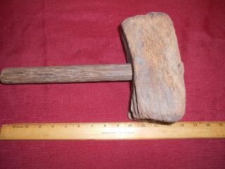Large Primitive Antique Wood Mallet Wooden Hammer Vintage Tool
