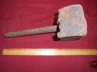 Large Primitive Antique Wood Mallet Wooden Hammer Vintage Tool 2