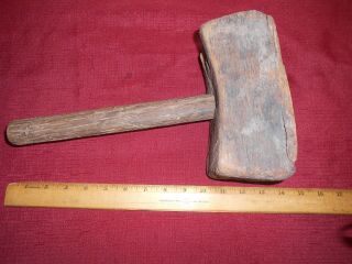 Large Primitive Antique Wood Mallet Wooden Hammer Vintage Tool 3