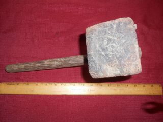 Large Primitive Antique Wood Mallet Wooden Hammer Vintage Tool 4