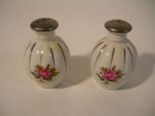 Vintage Salt And Pepper Shakers Made In Japan White & Silver & Roses
