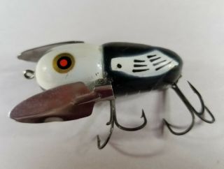 Heddon Crazy Crawler Fishing Lure Black & White Striped Red Eyes Vintage 4