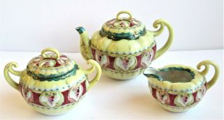 Vintage Oriental Hand Painted Tea Pot With Creamer & Sugar