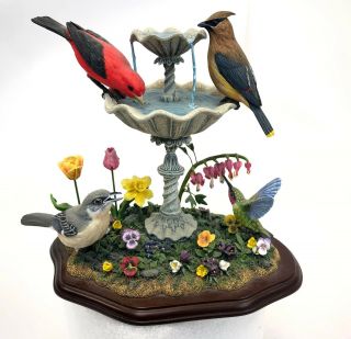 9 " Danbury Spring Gatherings Guge Songbird Finch Humming Bird Bath Figurine