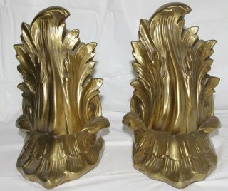 Vintage Pair Gold Tone Metal Bookends Acanthus Leaf Philadelphia Manufacturing