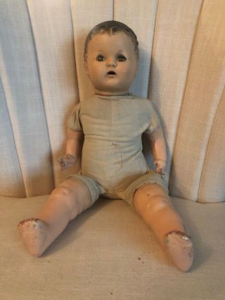 Vintage Composition Baby Doll With Cloth Body 21” Eyes Open And Shut