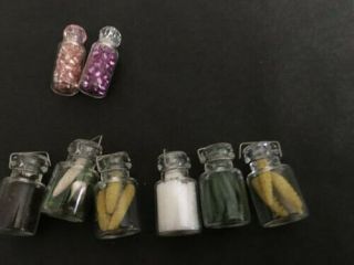 Vintage Dollhouse Miniature Artisan 3 Glass Mason Jars Pickled Onions Beets Etc