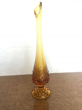 Fenton Glass Hobnail Vase Colonial Amber Swung Bud Mcm Mid Century Modern