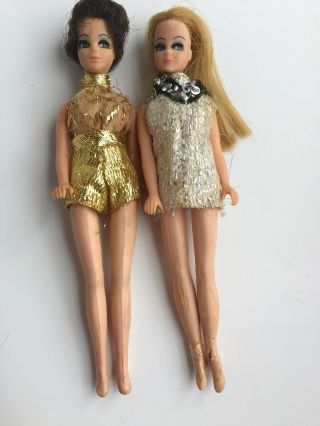 2 Vintage 1970 Topper Corp 6 - 1/2 " Dawn Dolls W/ Clothing Underwear Rooted Lashes