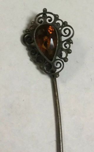 Antique Sterling Stick Pin With Citrine