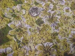 2,  Yards Vintage Antique Cotton Quilt Doll Fabric 36 " Watercolor Floral Green
