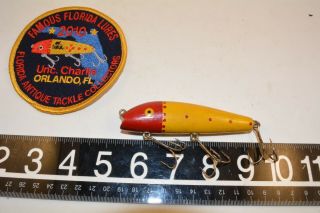 Old Early Wooden Uncle Charlie Darter Lure And Fatc Show Patch Florida Made