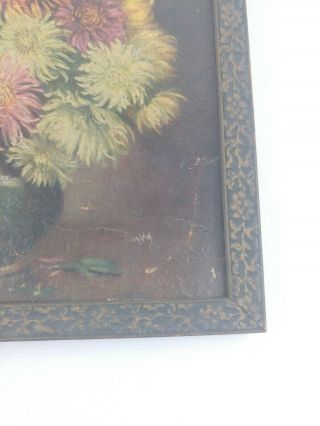 Vintage Small Floral Printed Painting Wood Frame signed C.  V.  Bibez 2