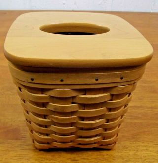 2002 Longaberger Wood Crafts Kleenex Tissue Box Basket Lid Classic Stain Usa